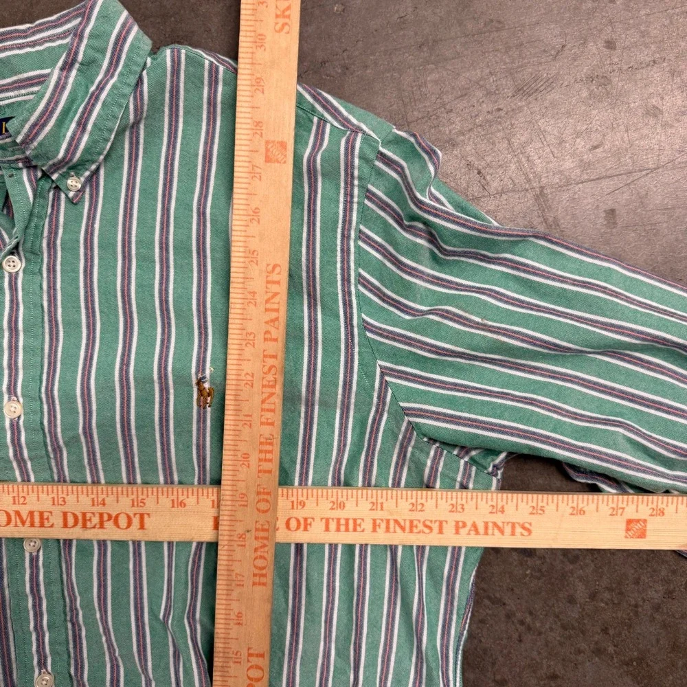 Polo Ralph Lauren Mens XL Classic Fit Striped Button Down Shirt Green White Blue